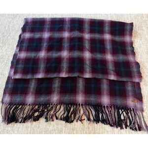 Eddie Bauer Extra Wide large plaid Shawl Scarf 26” x 80” fringe Purple Oversized